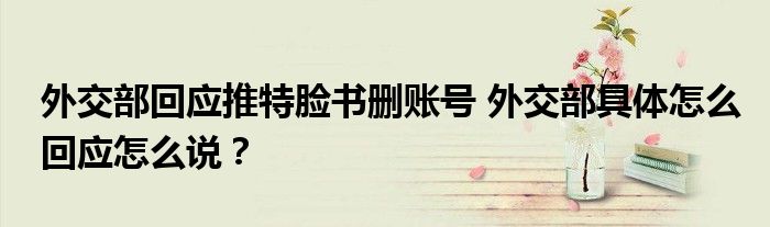 外交部回应推特脸书删账号 外交部具体怎么回应怎么说?