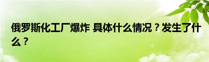 俄罗斯化工厂爆炸 具体什么情况?发生了什么?