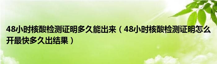 48小时核酸检测证明多久能出来(48小时核酸检测证明怎么开最快多久出结果)