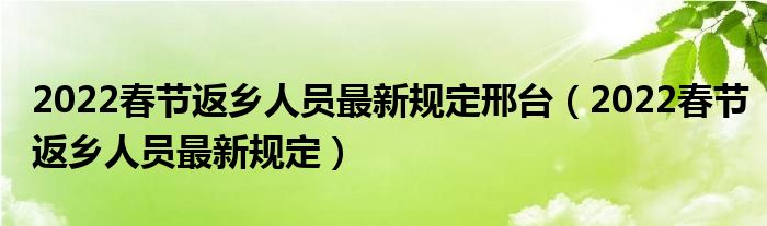 2022春节返乡人员最新规定邢台(2022春节返乡人员最新规定)