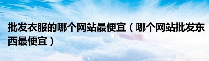 批发衣服的哪个网站最便宜(哪个网站批发东西最便宜)