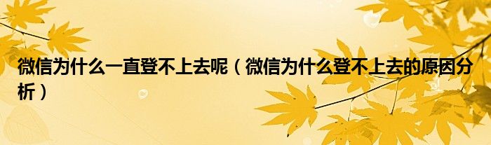 微信为什么一直登不上去呢(微信为什么登不上去的原因分析)