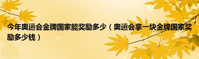 今年奥运会金牌国家能奖励多少(奥运会拿一块金牌国家奖励多少钱)