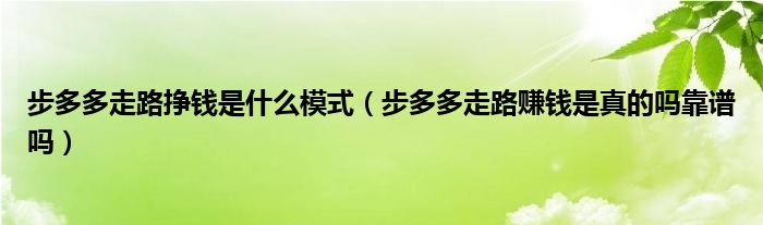 步多多走路挣钱是什么模式(步多多走路赚钱是真的吗靠谱吗)