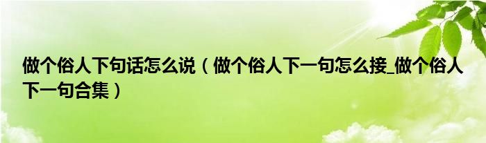做个俗人下句话怎么说(做个俗人下一句怎么接_做个俗人下一句合集)