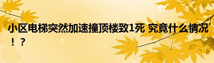 小区电梯突然加速撞顶楼致1死 究竟什么情况!?