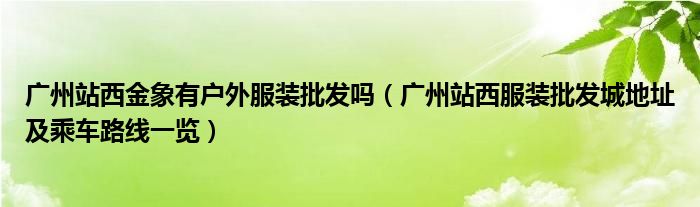 广州站西金象有户外服装批发吗(广州站西服装批发城地址及乘车路线一览)