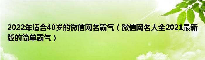 2022年适合40岁的微信网名霸气(微信网名大全2021最新版的简单霸气)