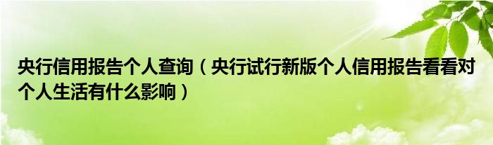 央行信用报告个人查询(央行试行新版个人信用报告看看对个人生活有什么影响)