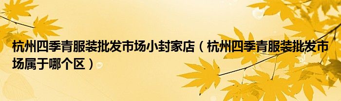 杭州四季青服装批发市场小封家店(杭州四季青服装批发市场属于哪个区)