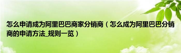 怎么申请成为阿里巴巴商家分销商(怎么成为阿里巴巴分销商的申请方法_规则一览)