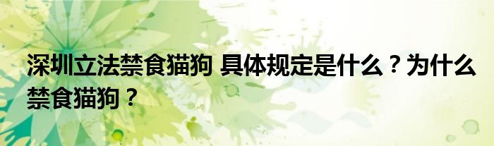 深圳立法禁食猫狗 具体规定是什么?为什么禁食猫狗?