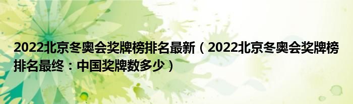 2022北京冬奥会奖牌榜排名最新（2022北京冬奥会奖牌榜排名最终：中国奖牌数多少）