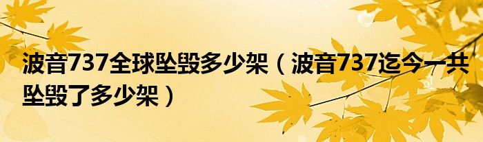 波音737全球坠毁多少架(波音737迄今一共坠毁了多少架)