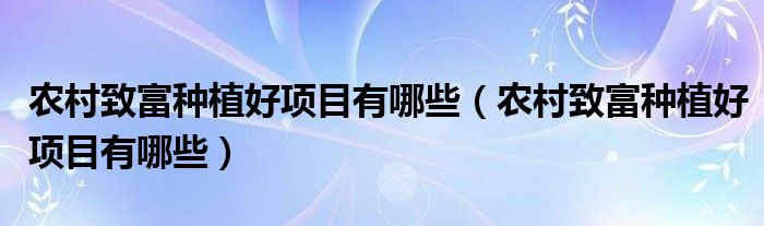农村致富种植好项目有哪些(农村致富种植好项目有哪些)