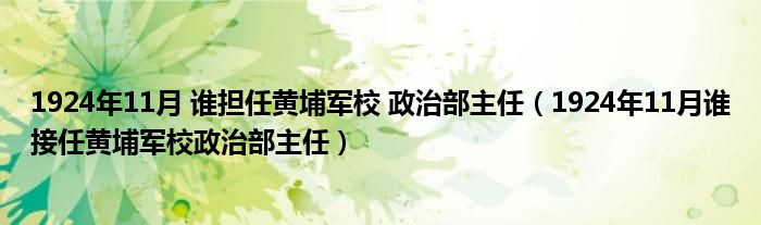 1924年11月 谁担任黄埔军校 政治部主任(1924年11月谁接任黄埔军校政治部主任)