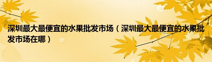 深圳最大最便宜的水果批发市场(深圳最大最便宜的水果批发市场在哪)
