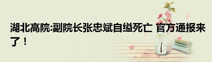 湖北高院:副院长张忠斌自缢死亡 官方通报来了!