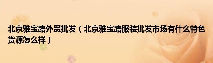 北京雅宝路外贸批发(北京雅宝路服装批发市场有什么特色货源怎么样)