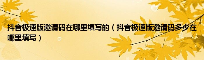 抖音极速版邀请码在哪里填写的(抖音极速版邀请码多少在哪里填写)