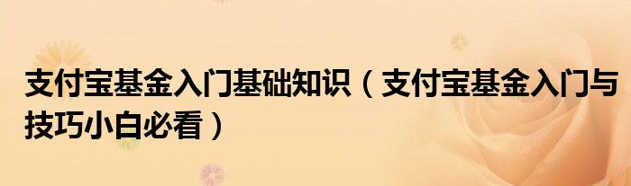 支付宝基金入门基础知识(支付宝基金入门与技巧小白必看)