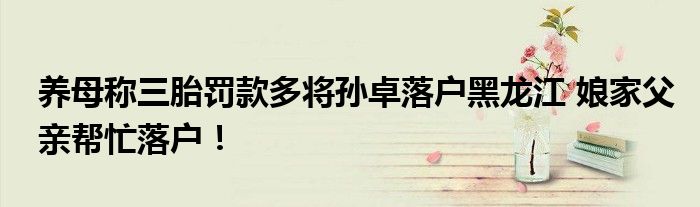养母称三胎罚款多将孙卓落户黑龙江 娘家父亲帮忙落户!