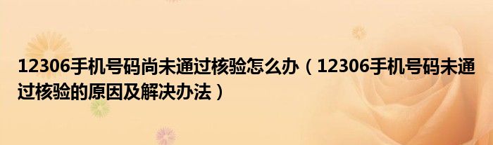 12306手机号码尚未通过核验怎么办(12306手机号码未通过核验的原因及解决办法)