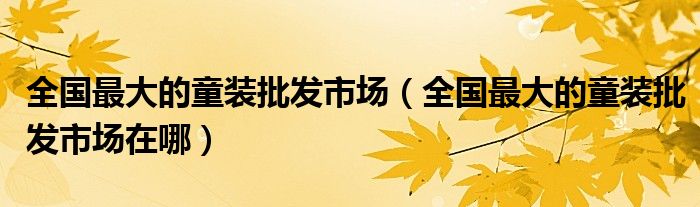 全国最大的童装批发市场(全国最大的童装批发市场在哪)