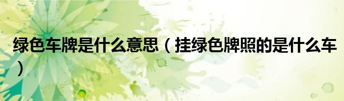 绿色车牌是什么意思(挂绿色牌照的是什么车)