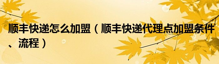 顺丰快递怎么加盟(顺丰快递代理点加盟条件、流程)