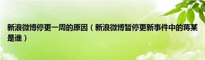 新浪微博停更一周的原因(新浪微博暂停更新事件中的蒋某是谁)