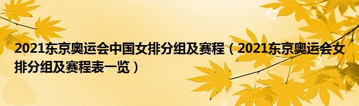2021东京奥运会中国女排分组及赛程(2021东京奥运会女排分组及赛程表一览)