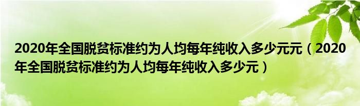 2020年全国脱贫标准约为人均每年纯收入多少元元(2020年全国脱贫标准约为人均每年纯收入多少元)