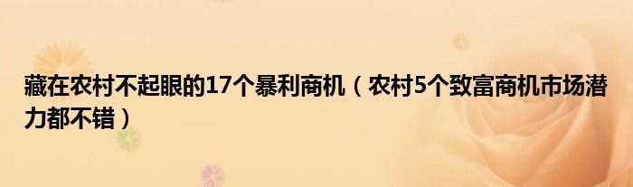 藏在农村不起眼的17个暴利商机(农村5个致富商机市场潜力都不错)