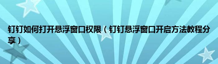钉钉如何打开悬浮窗口权限(钉钉悬浮窗口开启方法教程分享)
