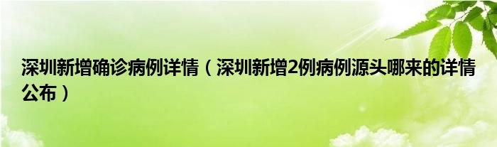 深圳新增确诊病例详情(深圳新增2例病例源头哪来的详情公布)