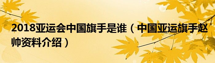 2018亚运会中国旗手是谁(中国亚运旗手赵帅资料介绍)