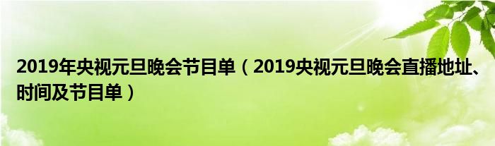 2019年央视元旦晚会节目单(2019央视元旦晚会直播地址、时间及节目单)