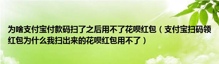 为啥支付宝付款码扫了之后用不了花呗红包(支付宝扫码领红包为什么我扫出来的花呗红包用不了)