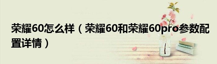 荣耀60怎么样(荣耀60和荣耀60pro参数配置详情)