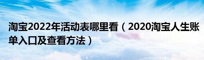 淘宝2022年活动表哪里看(2020淘宝人生账单入口及查看方法)