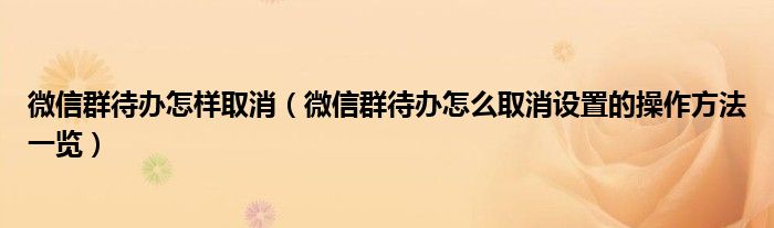 微信群待办怎样取消(微信群待办怎么取消设置的操作方法一览)