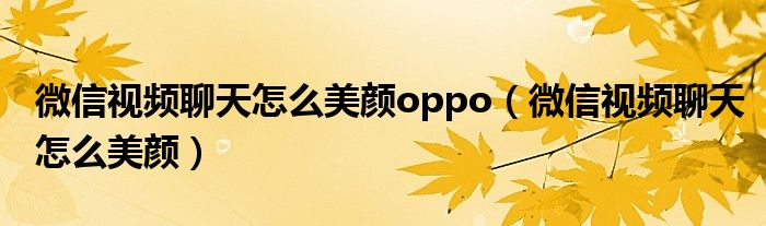 微信视频聊天怎么美颜oppo(微信视频聊天怎么美颜)