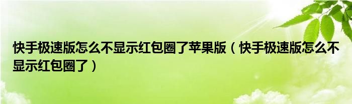 快手极速版怎么不显示红包圈了苹果版(快手极速版怎么不显示红包圈了)