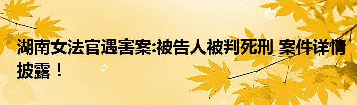 湖南女法官遇害案:被告人被判死刑 案件详情披露！