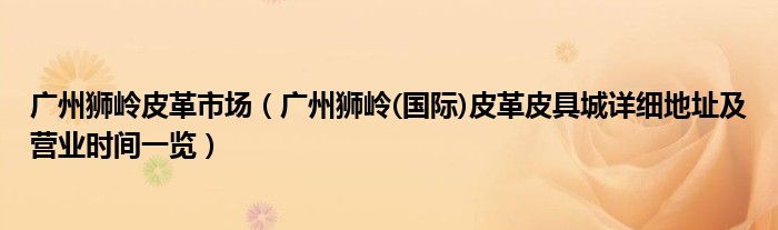 广州狮岭皮革市场(广州狮岭(国际)皮革皮具城详细地址及营业时间一览)