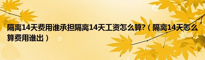 隔离14天费用谁承担隔离14天工资怎么算?(隔离14天怎么算费用谁出)