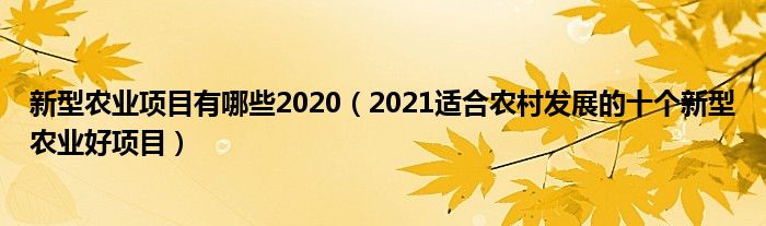 新型农业项目有哪些2020(2021适合农村发展的十个新型农业好项目)