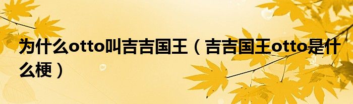 为什么otto叫吉吉国王(吉吉国王otto是什么梗)