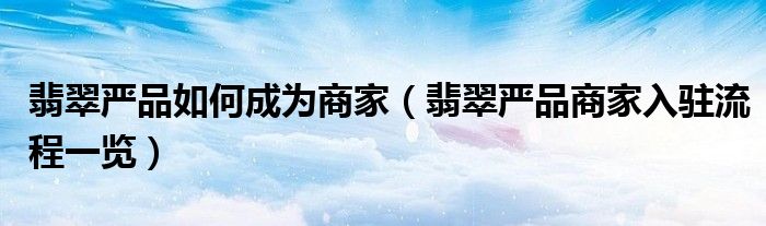 翡翠严品如何成为商家(翡翠严品商家入驻流程一览)